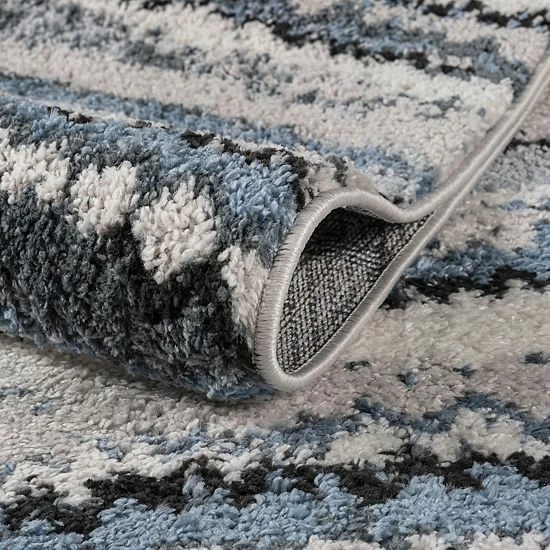 Madison Park Cadence Watercolor Abstract Stripe Woven Area Rug Blue Tan - Image 5