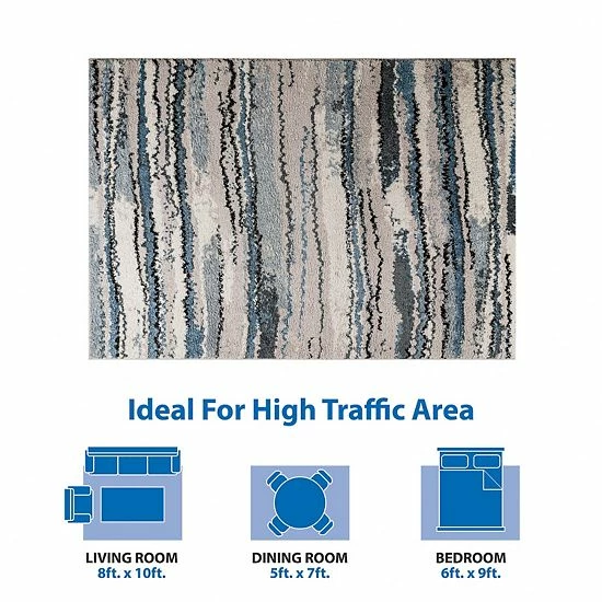 Madison Park Cadence Watercolor Abstract Stripe Woven Area Rug Blue Tan - Image 7