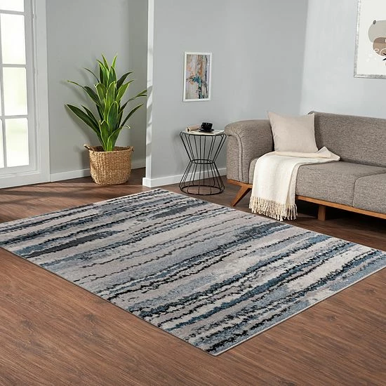 Madison Park Cadence Watercolor Abstract Stripe Woven Area Rug Blue Tan - Image 8
