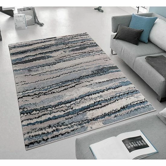 Madison Park Cadence Watercolor Abstract Stripe Woven Area Rug Blue Tan - Image 9