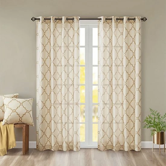Madison Park 1-Panel Westmont Fretwork Print Light Filtering Window Curtain Gray - Image 12