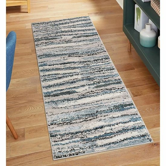 Madison Park Cadence Watercolor Abstract Stripe Woven Area Rug Blue Tan - Image 10