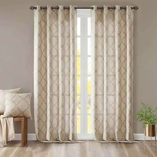 Madison Park 1-Panel Westmont Fretwork Print Light Filtering Window Curtain Gray - Image 13