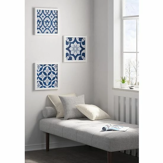 Madison Park Ornos Tile Paper Framed Wall Art 3-piece Set Navy - Image 2