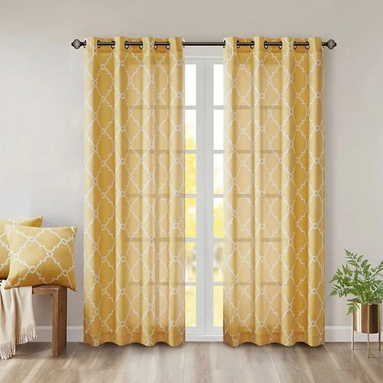 Madison Park 1-Panel Westmont Fretwork Print Light Filtering Window Curtain Gray - Image 14
