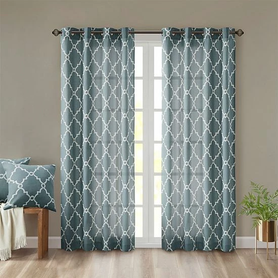 Madison Park 1-Panel Westmont Fretwork Print Light Filtering Window Curtain Gray - Image 16