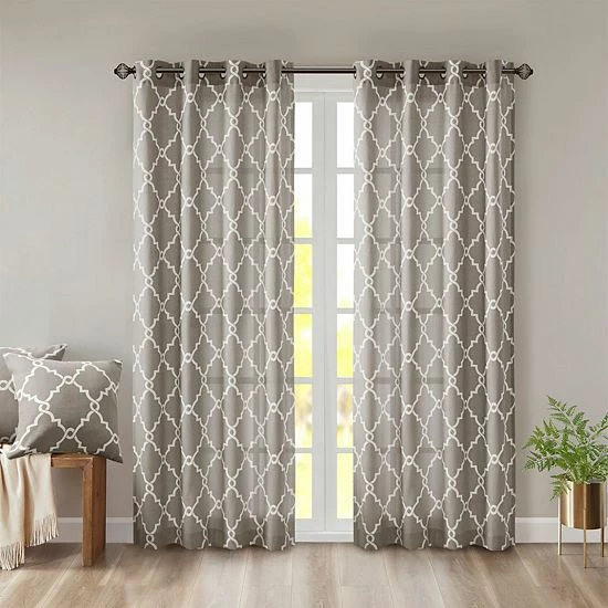 Madison Park 1-Panel Westmont Fretwork Print Light Filtering Window Curtain Gray - Image 17