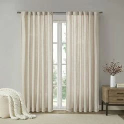 Madison Park 1-panel Barnet Faux Linen Light Filtering Rod Pocket And Back Tab Window Curtain Gray