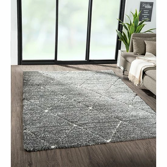 Madison Park Sophia Talas Trellis Woven Plush Area Rug Gray Cream - Image 2
