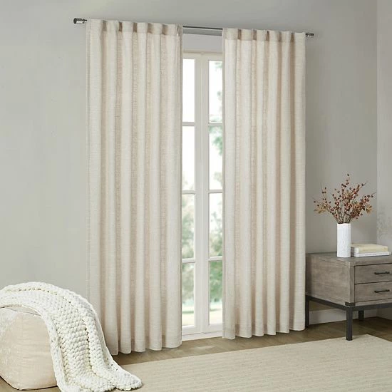 Madison Park 1-panel Barnet Faux Linen Light Filtering Rod Pocket And Back Tab Window Curtain Gray - Image 6