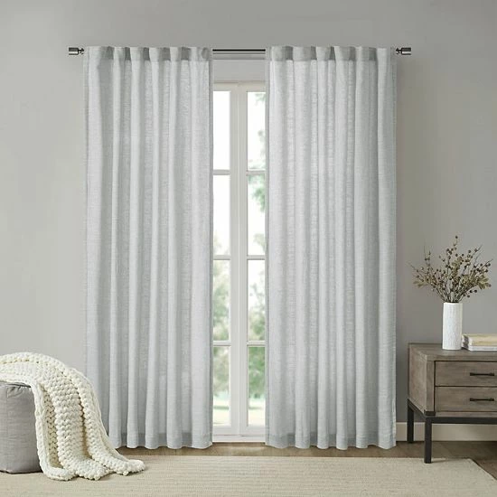 Madison Park 1-panel Barnet Faux Linen Light Filtering Rod Pocket And Back Tab Window Curtain Gray - Image 7