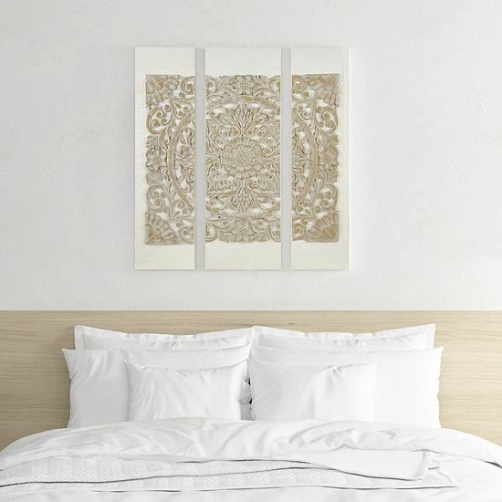Madison Park Mandala 3D Embellished Canvas Wall Art 3-piece Set White - Image 2