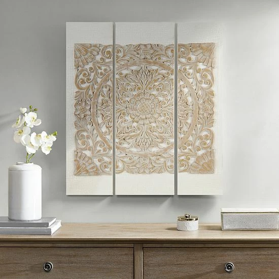 Madison Park Mandala 3D Embellished Canvas Wall Art 3-piece Set White - Image 3