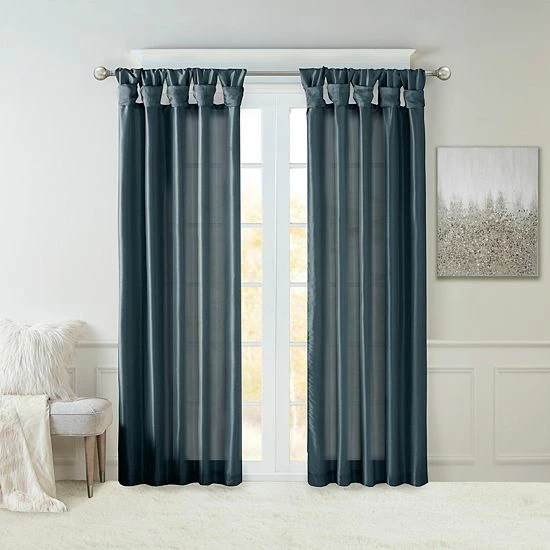 Madison Park 1-Panel Natalie Light Filtering Twisted Tab Lined Window Curtain Dusty Aqua - Image 11