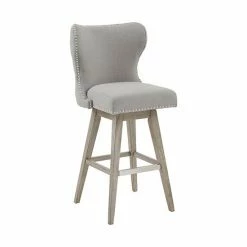 Madison Park Irvine Wingback Button Tufted 30" Swivel Bar Stool Camel