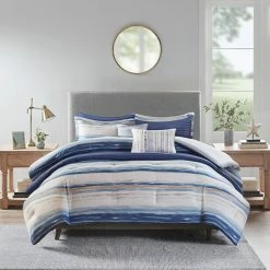 Madison Park Anchorage 8 Piece Printed Seersucker Comforter And Coverlet Set Blue