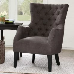 Madison Park Isa Button Tufted Wing Back Chair Brown Black