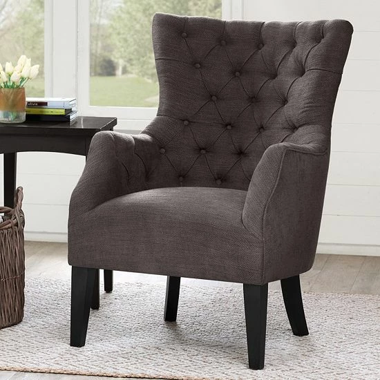 Madison Park Isa Button Tufted Wing Back Chair Brown Black