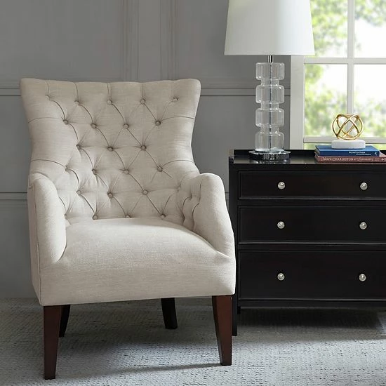 Madison Park Isa Button Tufted Wing Back Chair Brown Black - Image 4
