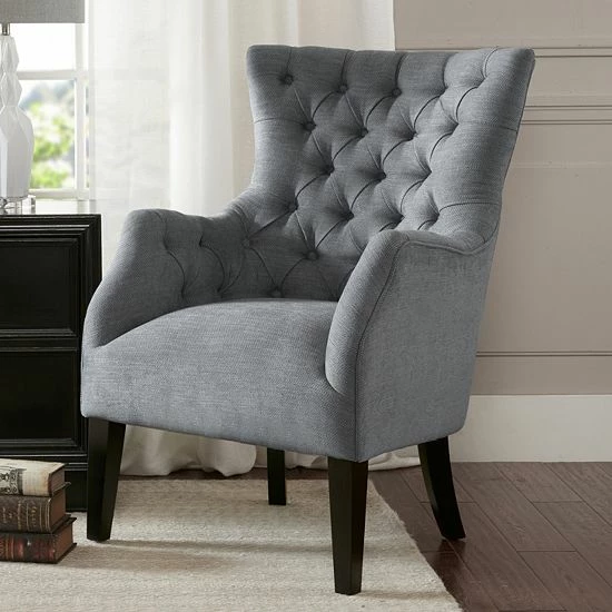 Madison Park Isa Button Tufted Wing Back Chair Brown Black - Image 7