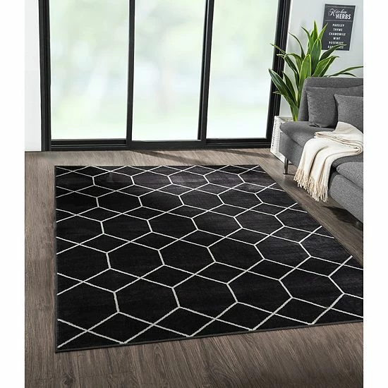 Madison Park Bianca Trellis Geometric Woven Area Rug Black - Image 2
