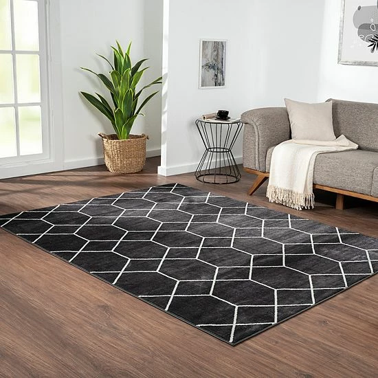 Madison Park Bianca Trellis Geometric Woven Area Rug Black - Image 7