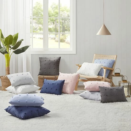 Madison Park Maize Cotton Jacquard Pom Pom Square Throw Pillow Charcoal - Image 2