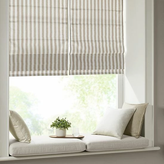 Madison Park Hampton Detachable Yarn Dyed Striped Light Filtering Cordless Roman Shade Taupe - Image 3