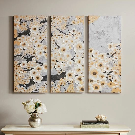 Madison Park Gleeful Bloom Canvas Wall Art 3-piece Set Yellow