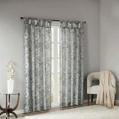 Madison Park Rosalie Twist Tab Paisley Printed Room Darkening Window Curtain Gray