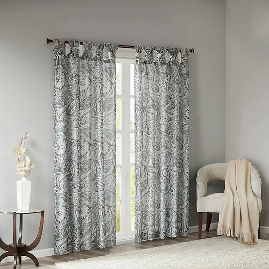Madison Park Rosalie Twist Tab Paisley Printed Room Darkening Window Curtain Gray