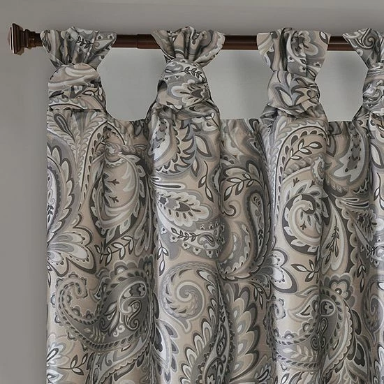 Madison Park Rosalie Twist Tab Paisley Printed Room Darkening Window Curtain Gray - Image 2