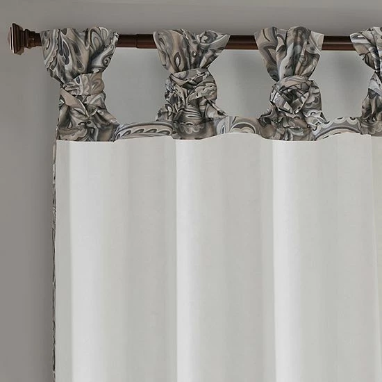 Madison Park Rosalie Twist Tab Paisley Printed Room Darkening Window Curtain Gray - Image 3