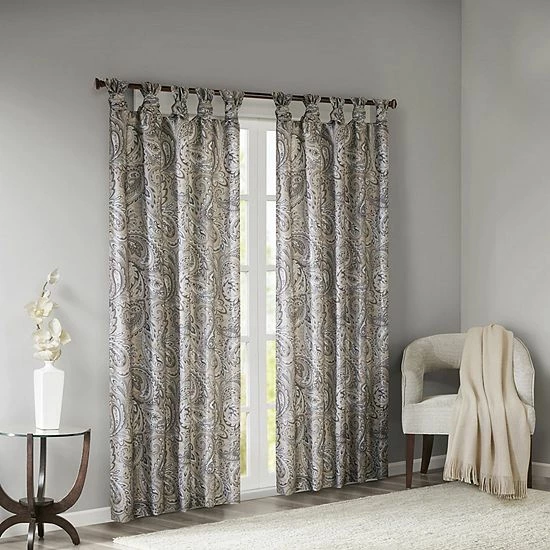 Madison Park Rosalie Twist Tab Paisley Printed Room Darkening Window Curtain Gray - Image 5