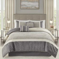 Madison Park Klein 6-Piece Comforter Set With Coordinating Pillows Gray