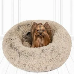 Madison Park Coco Faux Fur Self Warming Indoor Round Pet Donut Cuddler Tan