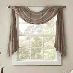 Madison Park Kaylee Solid Crushed Sheer Scarf Window Valance Gray