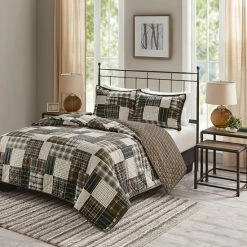 Madison Park Heavenly Reversible Printed Coverlet Set Green Navy