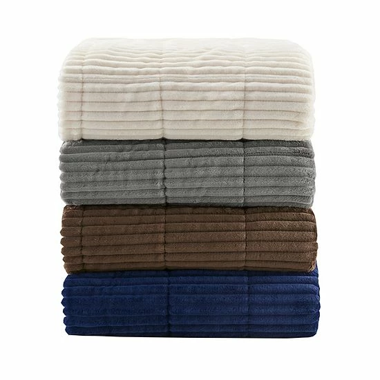 Madison Park Parker Oversized Corduroy Plush Down Alternative Throw Gray - Image 3