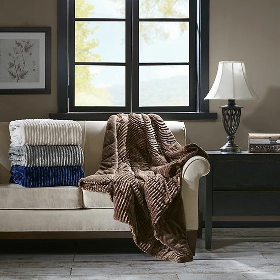 Madison Park Parker Oversized Corduroy Plush Down Alternative Throw Gray - Image 4